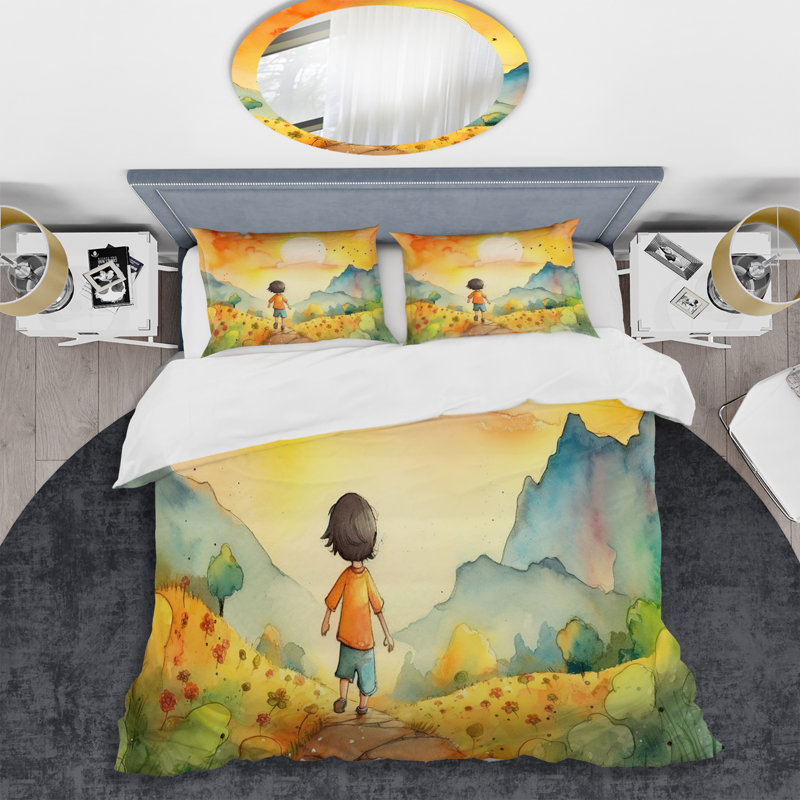 Ensemble de housse de couette en microfibre / polyester pour enfant, Housse de couette pour grand lit et 2 taies décor