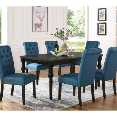 Urban Style Wood Dark Wash Turned-Leg Dining Set Comprising a Table and Six Chairs for a Charming Dining Experience