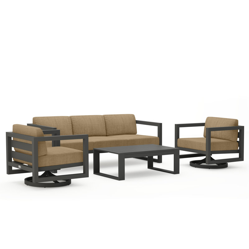 Rugiatu 4 Piece Sofa Set With Swivel, Slate, Canvas Heather Beige Sunbrella® Canvas