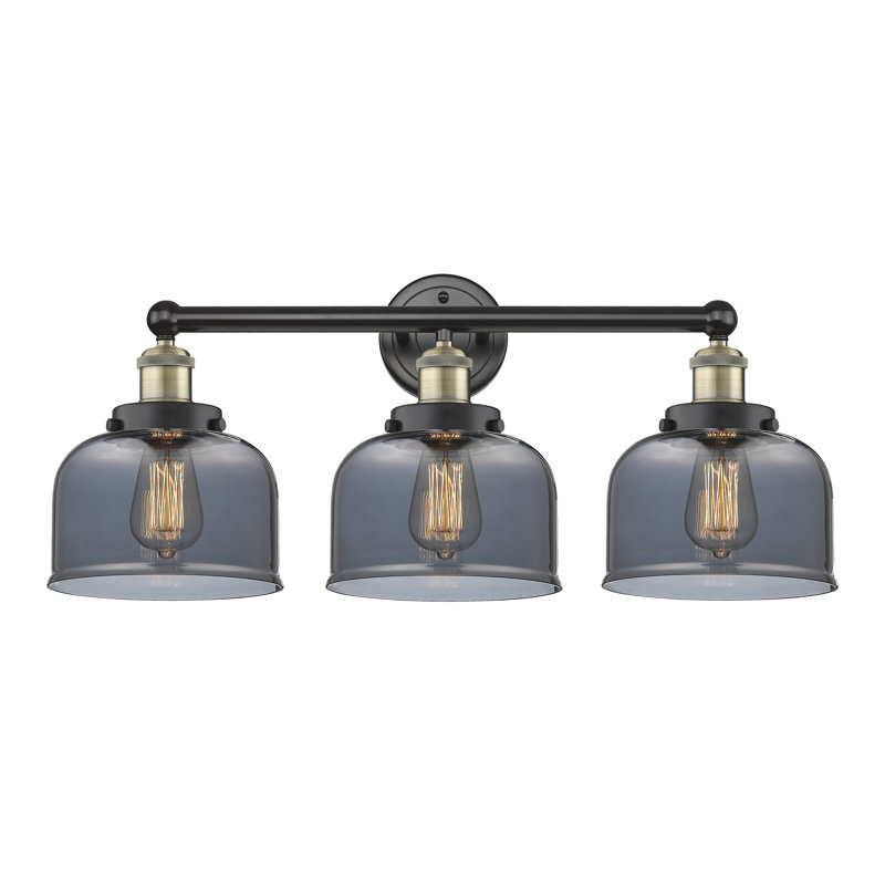 Éclairage pour meuble-lavabo à 3 lumières à intensité variable Raykwan, Laiton antique noir, Plaqué couleur fumée
