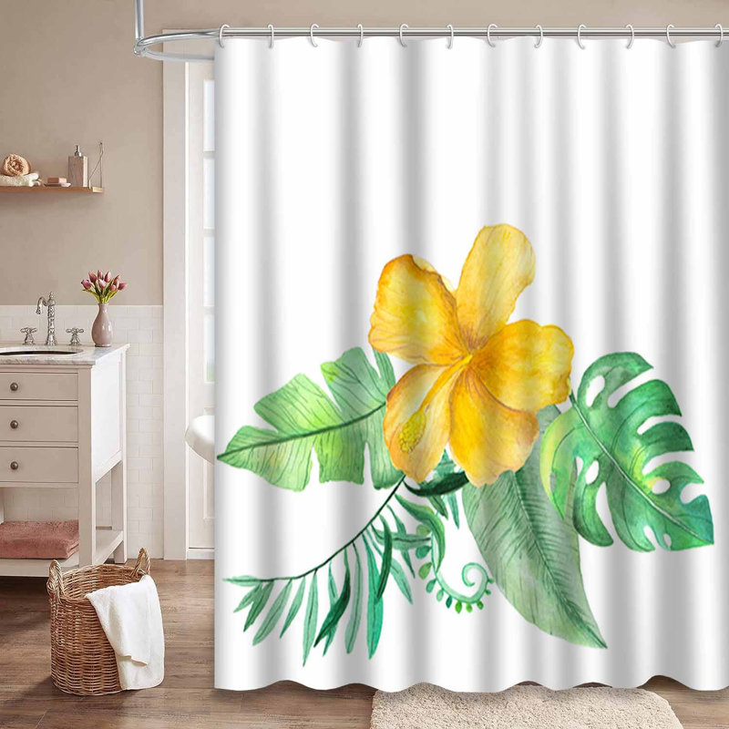 Aquarelle de fleurs tropicales, feuilles de palmier et 12 crochets, L 72 po x l 84 po