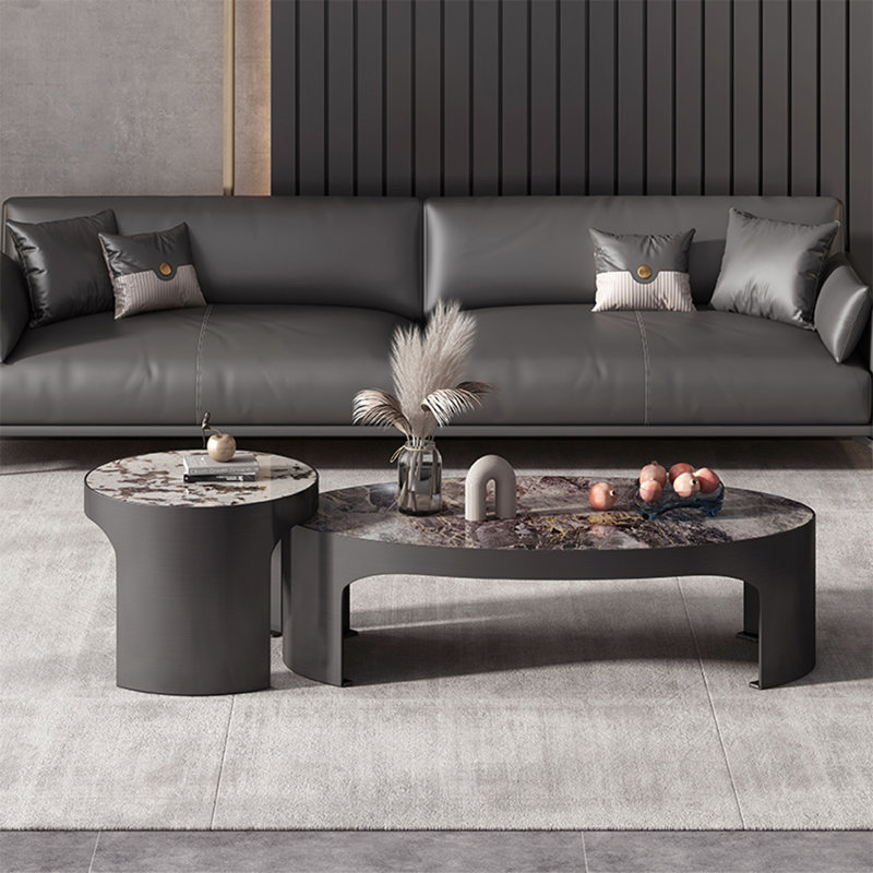 Table basse ovale en granit, Brun, H 15,7 po x L 39,4 po x l 23,6 po