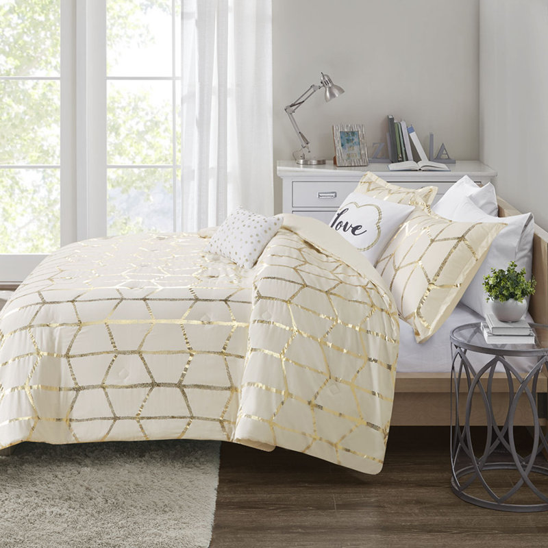 Ensemble d'édredon double / grand imprimé métallique, Édredon de grand lit + 4 pièces additionnelles