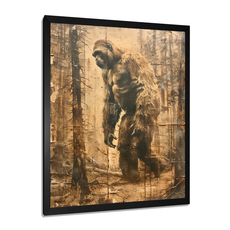 Art mural brun et mystérieux Bigfoot II - Bigfoot, Toile encadrée noire simple, H 44 po x l 34 po x P 1,5 po