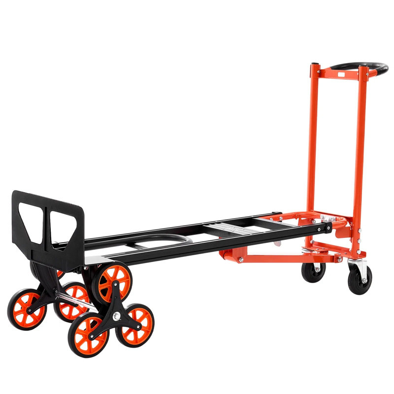 Chariot d'escalade convertible 3 en 1 industriel, charge maximale de 770 lb, chariot pliable avec poignée et roues, chariot utilitaire d'escalier pour le transport et le déplacement, orange et argent