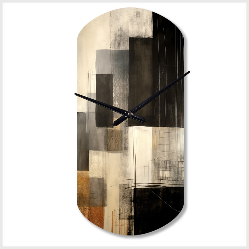 Horloge murale noire asymétrique Mid Century Fusion II - horloge murale asymétrique beige, Grand