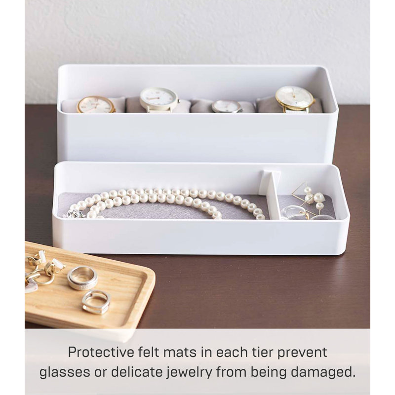 White and Natural Wood Stacking Jewelry Box with Adjustable Dividers