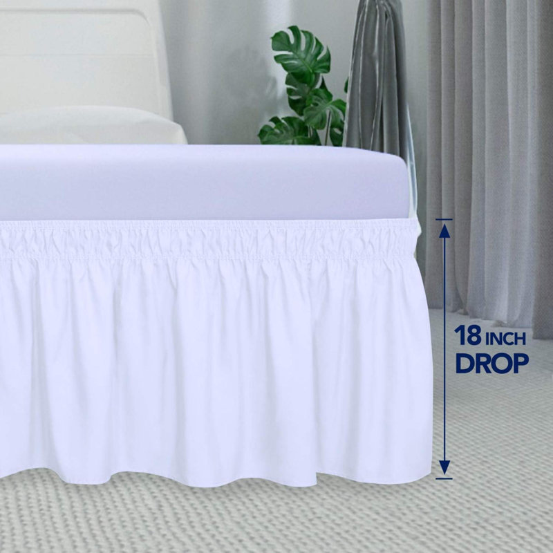Wrap Around Ruffled Bed Skirt With Adjustable Elastic Belt - Drop Easy To Put On, Wrinkle Free Bedskirt Dust Ruffles, Frame Cover For Queen, King And C-King Size Beds