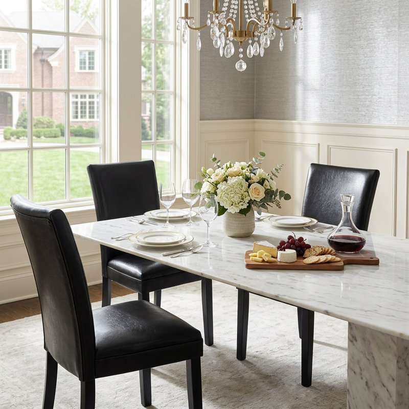 Faux Leather Upholstered Parsons Dining Chairs Black, Black