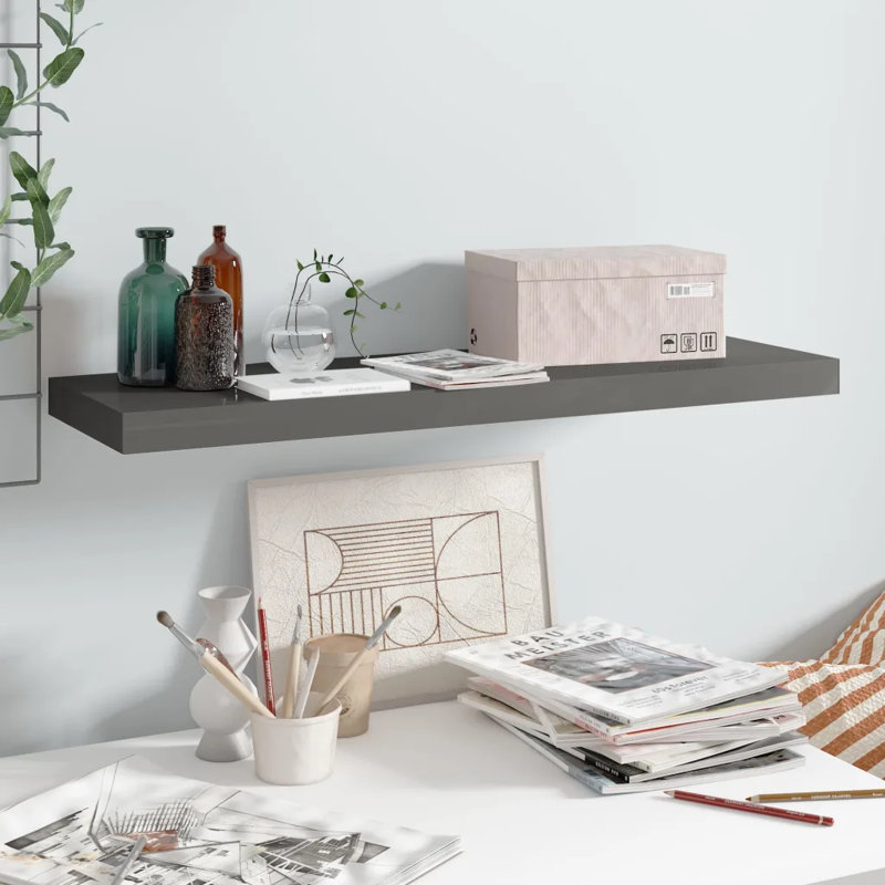 Artamas Floating Shelf, 60cm H x 23.50cm W x 3.80cm D, Concrete Grey