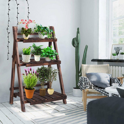 3-Tier Outdoor Wooden Folding Display Flower Stand