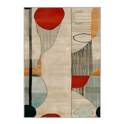 Non-Slip Area Rug, 2.6 x 4.9 ft, 60% Cotton & 40% Polyester | Machine Woven, Digital Print, No Pile, 0.3 in Thick | Easy to Clean, Stylish Design for Living Room & Bedroom | Durable & Comfortable