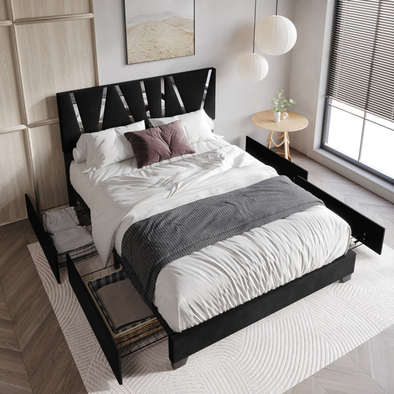 Kelwyn Upholstered Platform Storage Bed, Black, Full