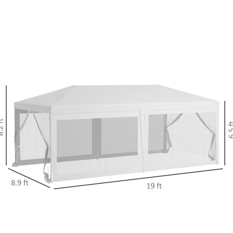 10' X 20' Outdoor Canopy, Wedding Party Tent & Gazebo, 6 Removable Side Panels, Shade Defence Resistance Resistance, Steel Frame, White For Functions Gazebo With Sidewalls,