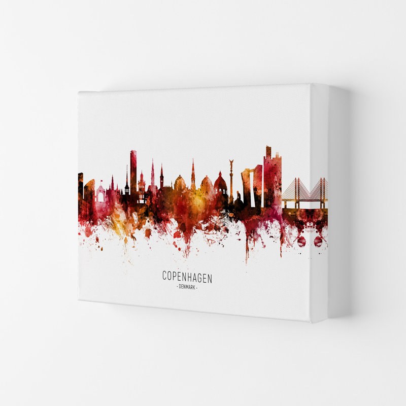 Copenhagen Denmark Skyline Red City Name by Michael Tompsett - Print, Wrapped Canvas, 42cm H x 59.4cm W x 4cm D