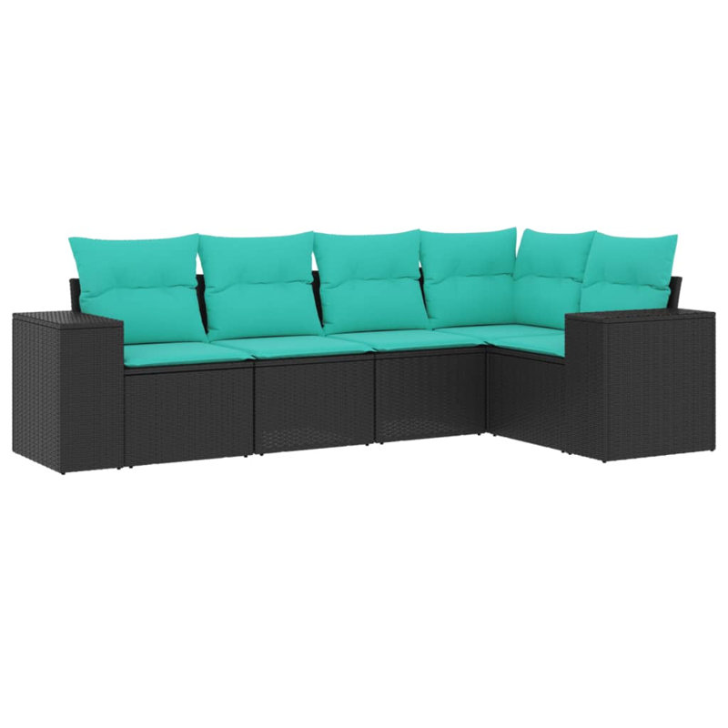  Ensemble de canapé de patio 5 pièces avec coussins en rotin de polyester noir