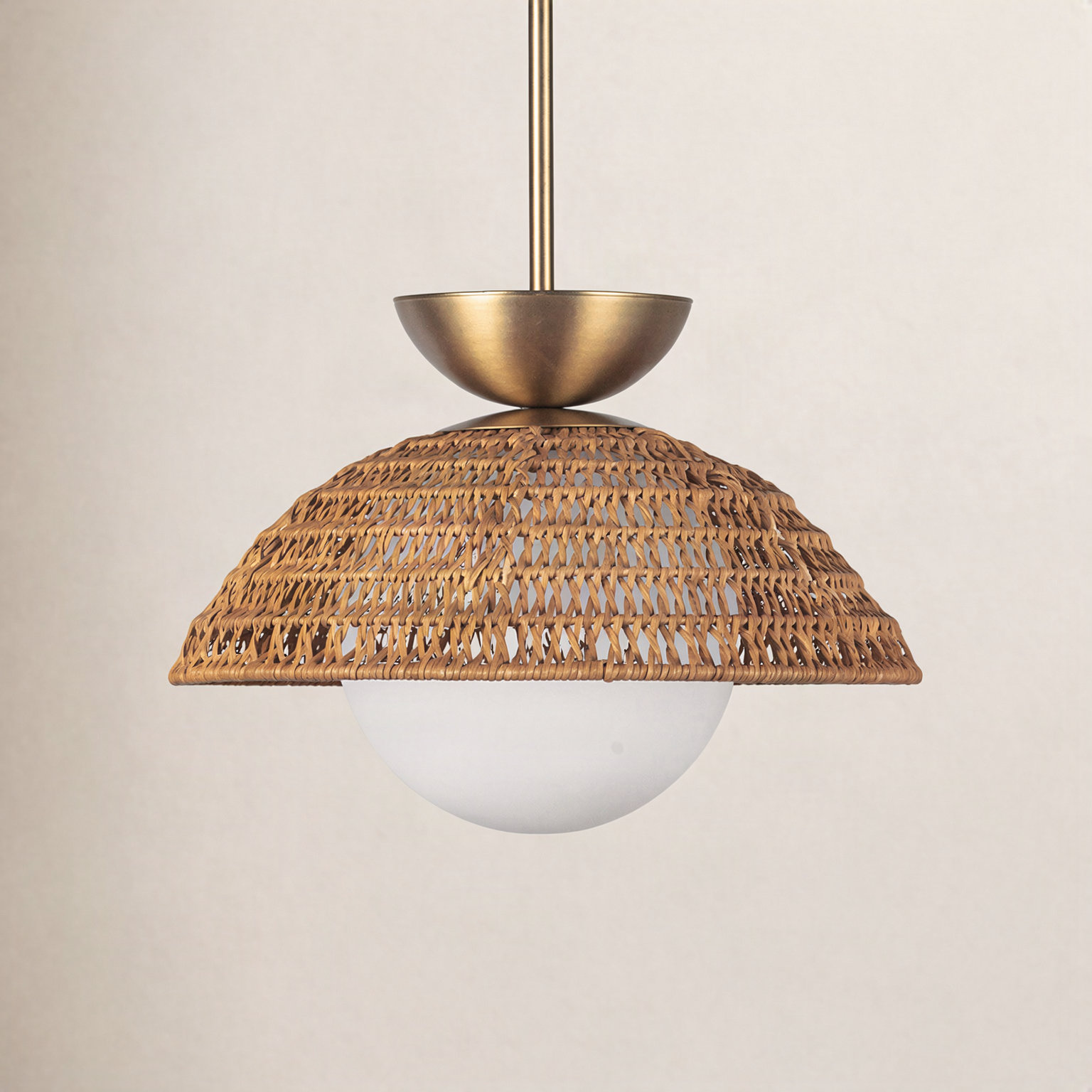 Byrone Single Light Rattan Steel Pendant, Brushed Gold