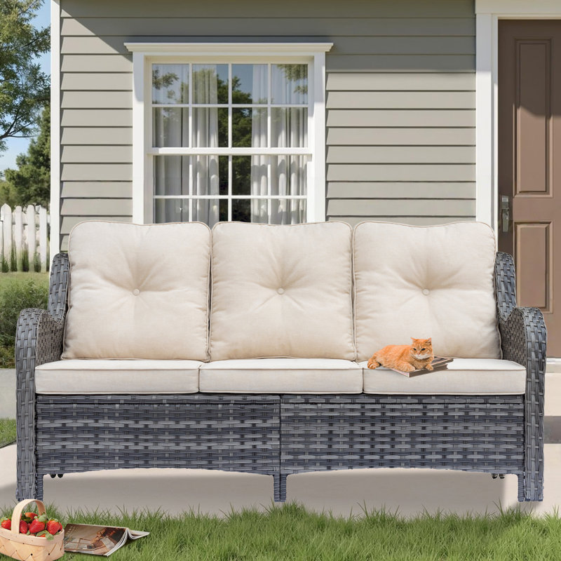 Seun 71.26'' Wide Patio Sofa with Cushions, Beige