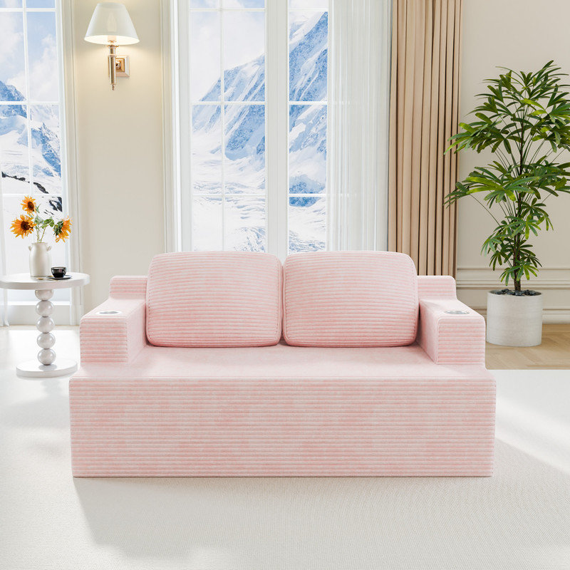 Boneless Folding Compression Sofa, Pink, 2, 28.3" H x 66.93" W x 35.4" D