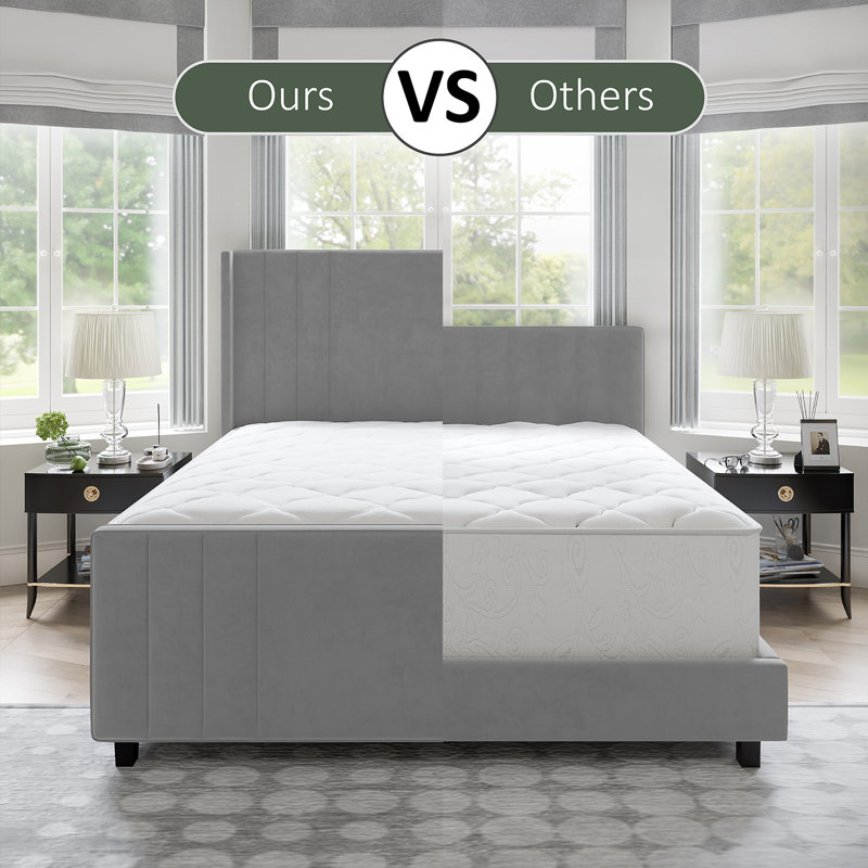 Light Gray Velvet Upholstered Queen Bed with Tufted Headboard