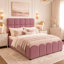 Structure de lit double en velours pleine grandeur avec tête de lit haute, support de lattes en bois, aucun sommier requis, assemblage facile, rose-133673714-133673715