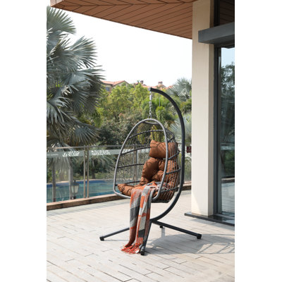 Indoor Outdoor Wicker Hanging Swing Chair with Shant and Cup Holder