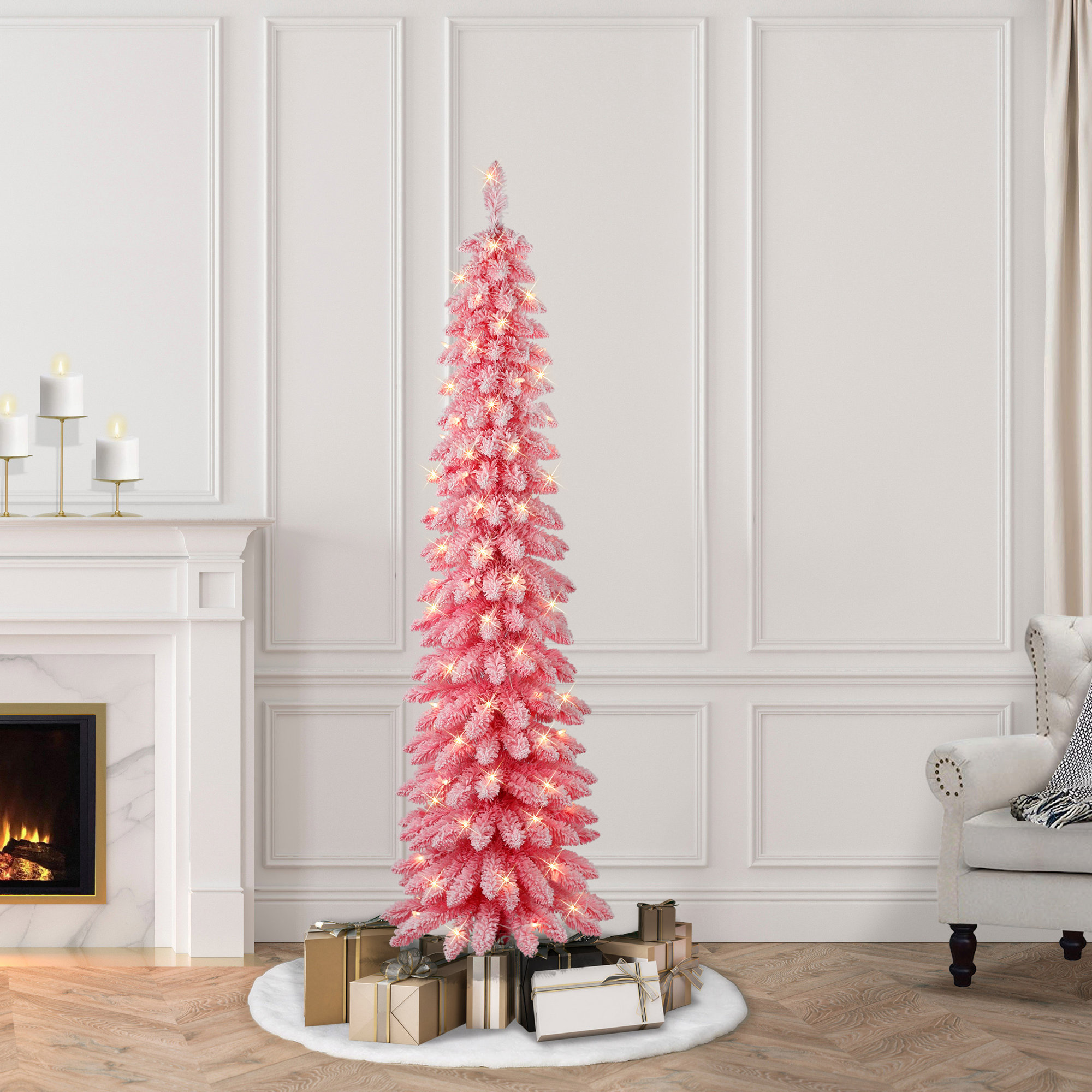 Gwendia Lighted Artificial Pine Christmas Tree, 6'