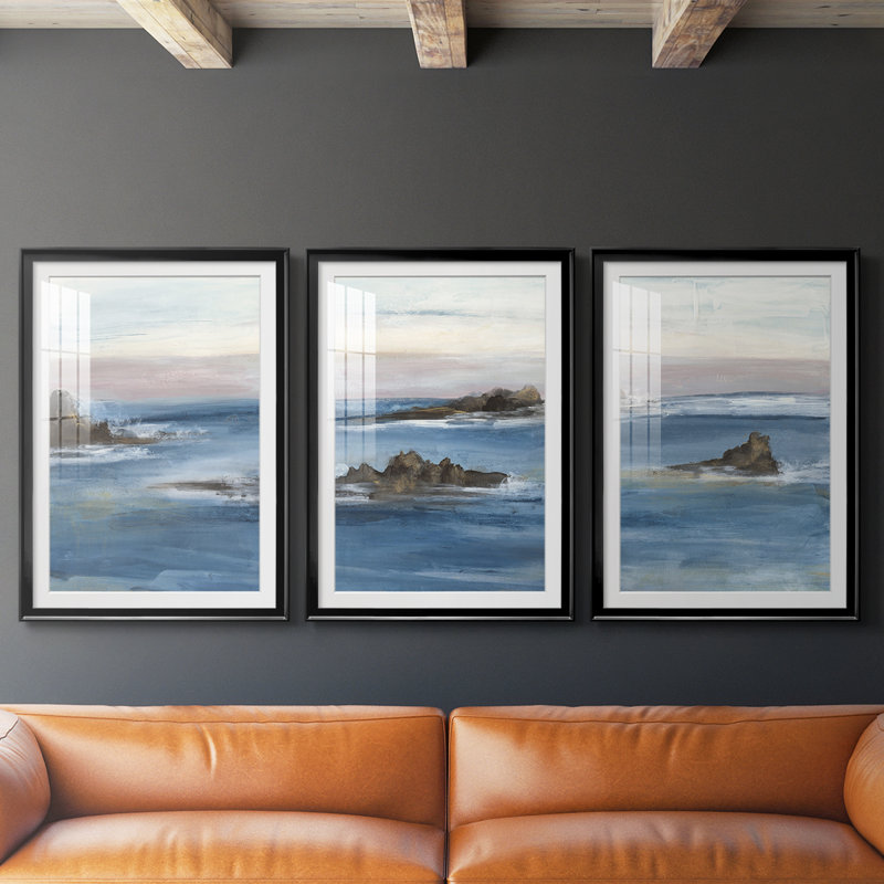 «Merging the Ocean I», impression sur mesure encadrée de qualité supérieure - 3 pièces, Noir, H 21 po x l 30 po