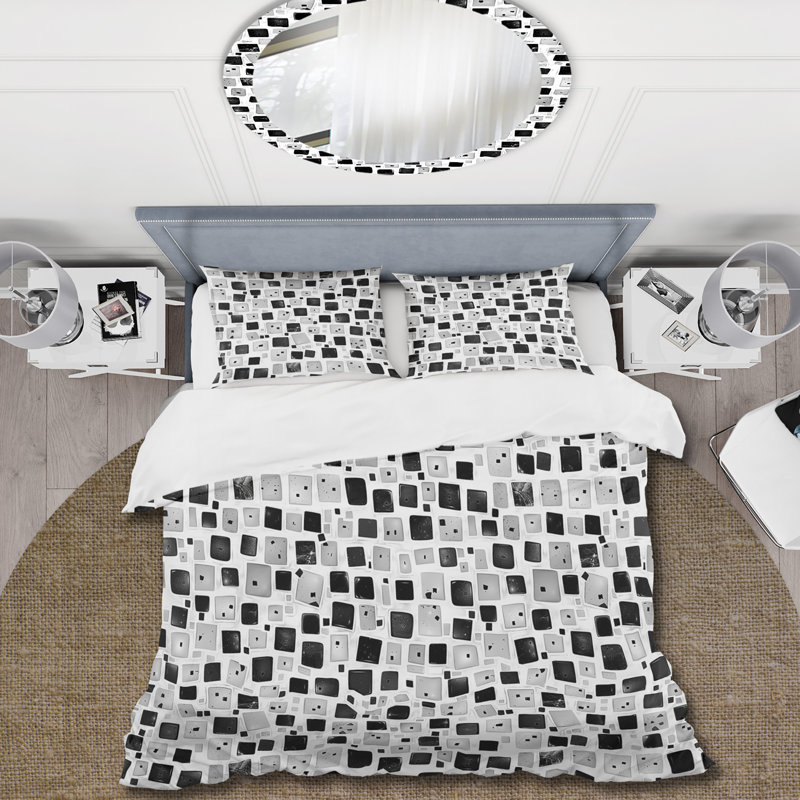 Ensemble de housse de couette noir et blanc Midcentury Mosaic Tiles I - Midcentury