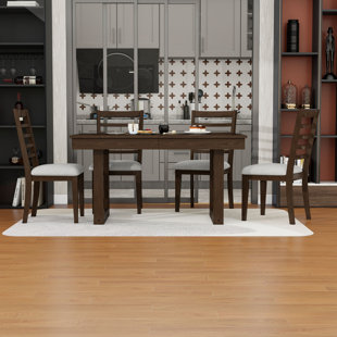 5-Piece Extendable Dining Table Set with 4 Upholstered Chairs