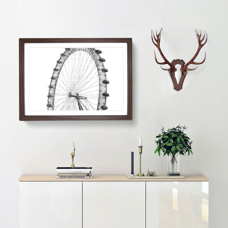 The London Eye London - Picture Frame Painting Print, Walnut Framed, 62cm H x 87cm W x 2cm D
