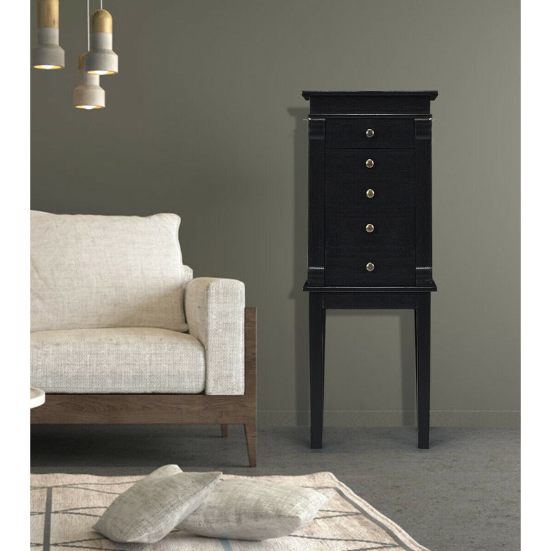 Armoire à bijoux autoportante avec miroir Ambriz, Noir