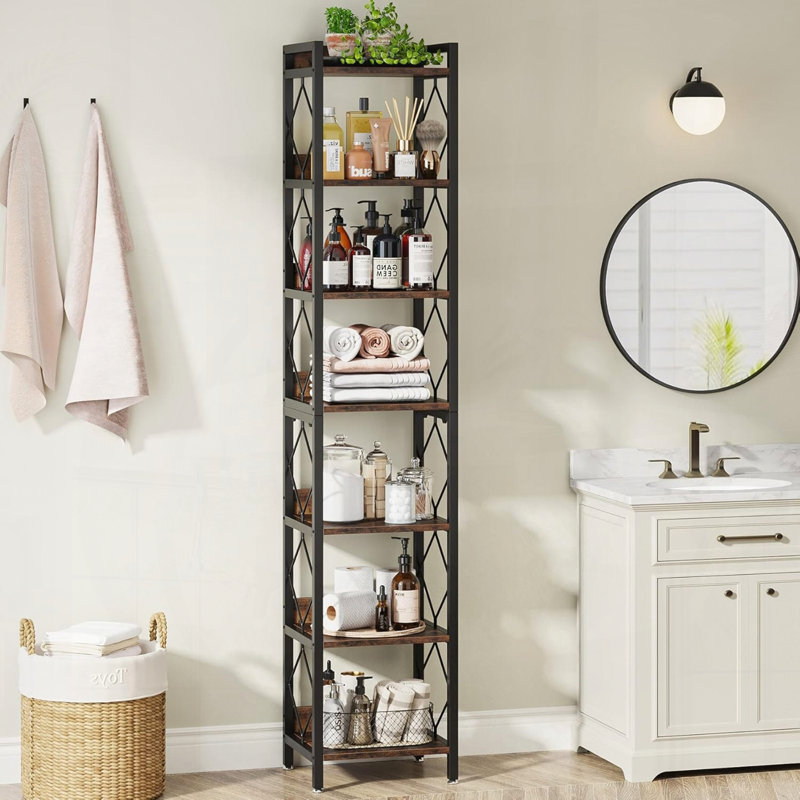 Étagère de rangement sept niveaux à tablettes étroites