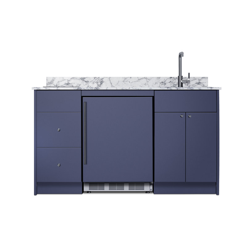 Summit Appliance Caldera Turnkey Kitchen with Cooktop, Refrigerator-Freezer, Sink, and Storage, Blue