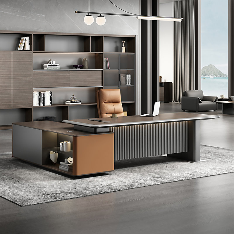 Bureau en bois massif en L 86,67 po Modern Luxury Brown, H 29,53 po x l 86,61 po x P 78,74 po