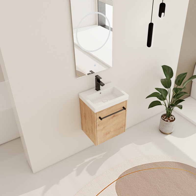 Ensemble de meuble-lavabo simple 18 po avec 1 porte et lavabo en céramique Riverton, H 21,3 po x l 18 po x P 13,5 po, Beige