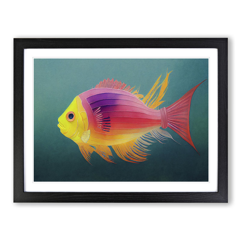 Fish In Watercolour Vol.4 - Single Picture Frame Print, Black Framed, 46cm H x 64cm W x 2cm D