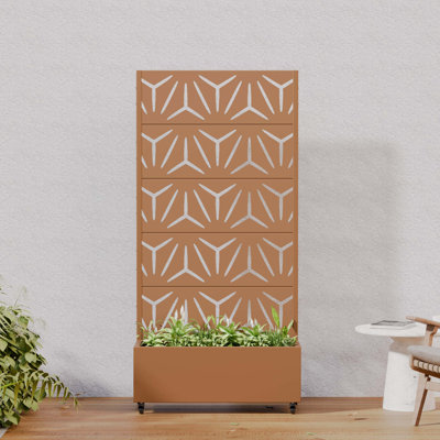 Outdoor Metal Planter Box with Trellis Decor Raised Garden Bed with Lattice Panel for Patio