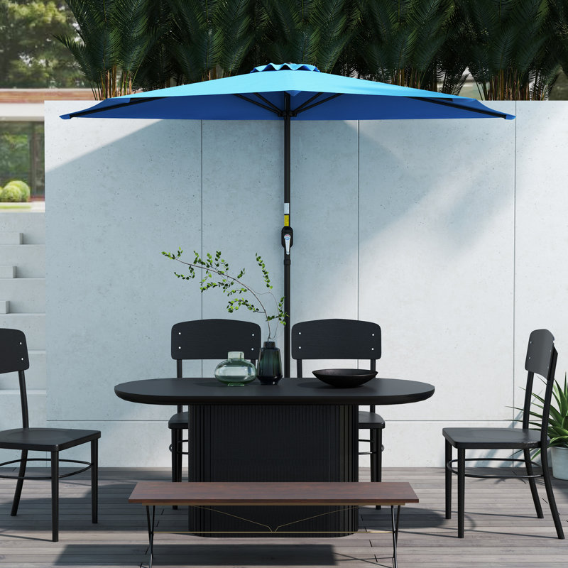 Parasol de fenêtre d'extérieur demi-rond 9 pi avec 5 nervures, bleu clair