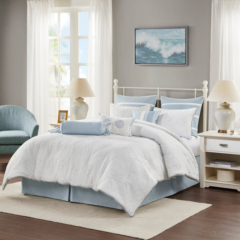 Quilted Coastal Comforter Set with Bed Skirt