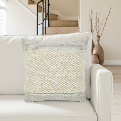 Coussin décoratif carré, 20 pouces, rayures blanches et grises, bourre en polyester