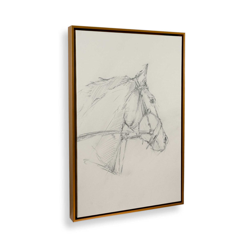 «Bridled Horse Courir croquis I» par Ethan Harper, reproduction d'art, H 24 po x l 18 po, Doré