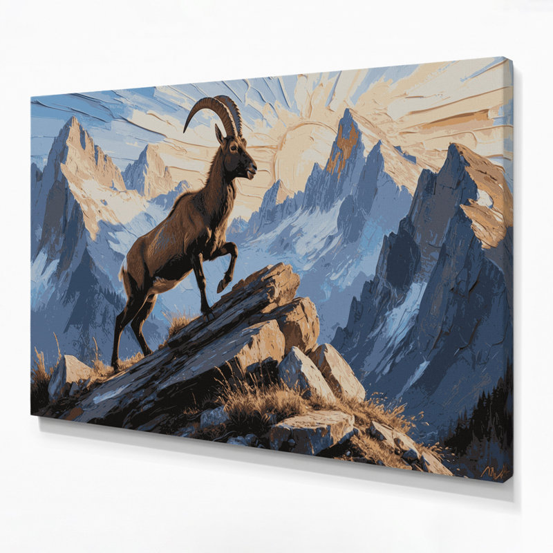 Wildlife Alpine Ibex Gray Canvas Wall Art, 11" H x 14" W