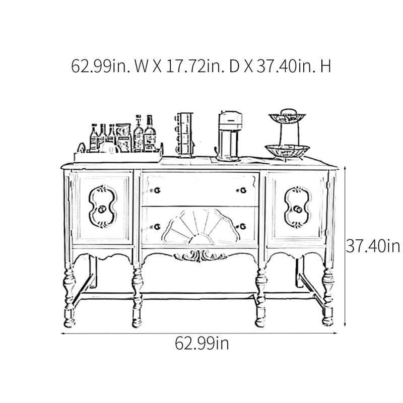 Rural Retro Multifunctional Console Table, 37.4" H x 62.99" W x 17.72" D