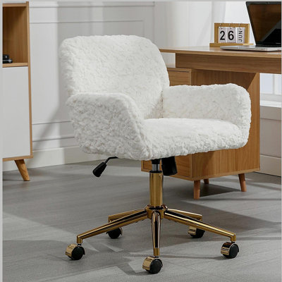 Artificial rabbit hair Home Office Chair with Metal Base, Adjustable Desk Chair Swivel Office Chair, Vanity Chair