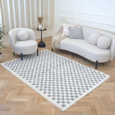 Moodi Modern Shaggy Area Rug Checkered Design