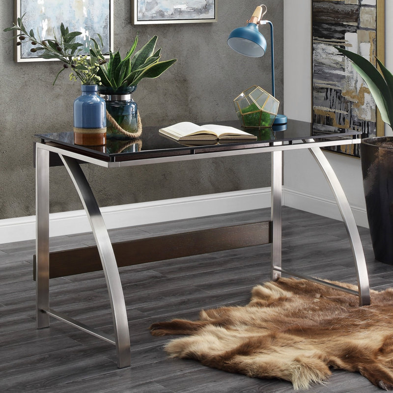 Bureau moderne avec plateau en verre et cadre en acier inoxydable 1pc