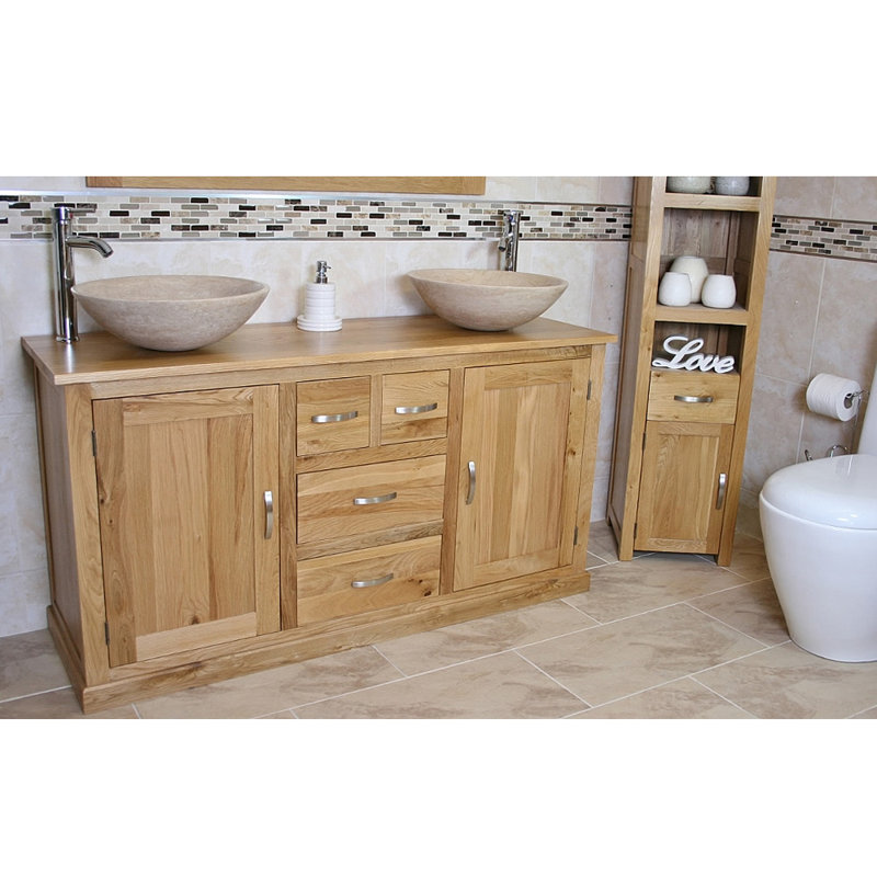 Wilsmere 1430mm Double Bathroom Vanity with Vessel Stone Basin, Beige