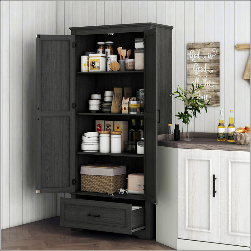 69" Tall Kitchen Pantry Storage Cabinet, Black