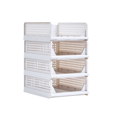 White 4-Pack Foldable Storage Box Plastic Wardrobe Storage Bin-M Size 14qt